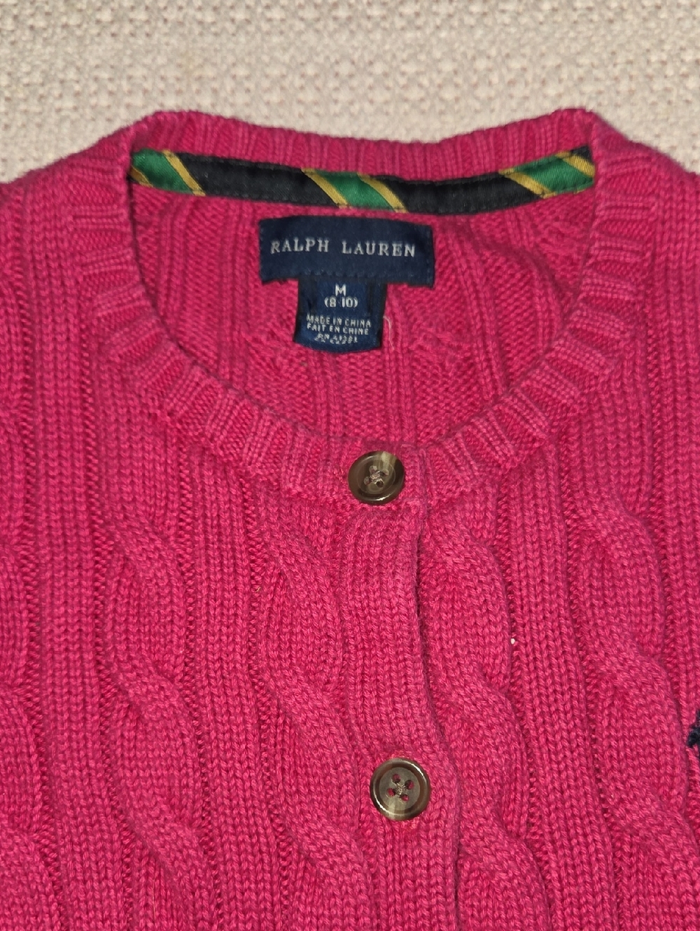 Ralph Lauren Girls Hot Pink Cable Knit Cardigan Sweater Size M 8-10 - Picture 3 of 16